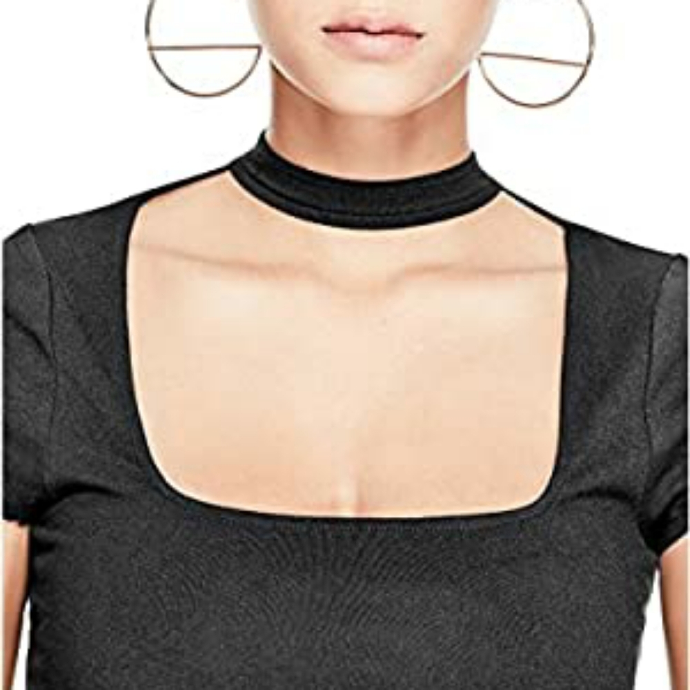 Guess Choker accent short sleeve Top Black L - Picture 2 of 4